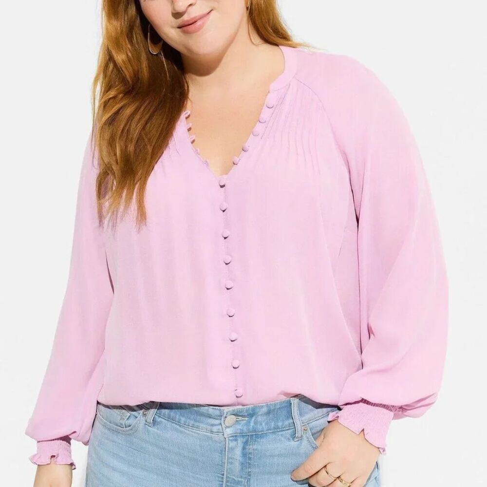 Torrid Georgette Smocked Blouson Sleeve Blouse Top Plus Size 1 (14/16) 1X